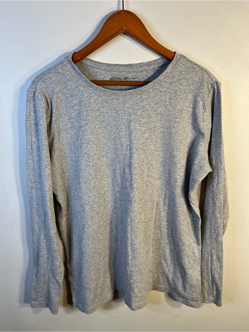 Eddie Bauer Long-Sleeve Crewneck Shirt - Light Gray 100% Cotton Women’s Tall 2XL
